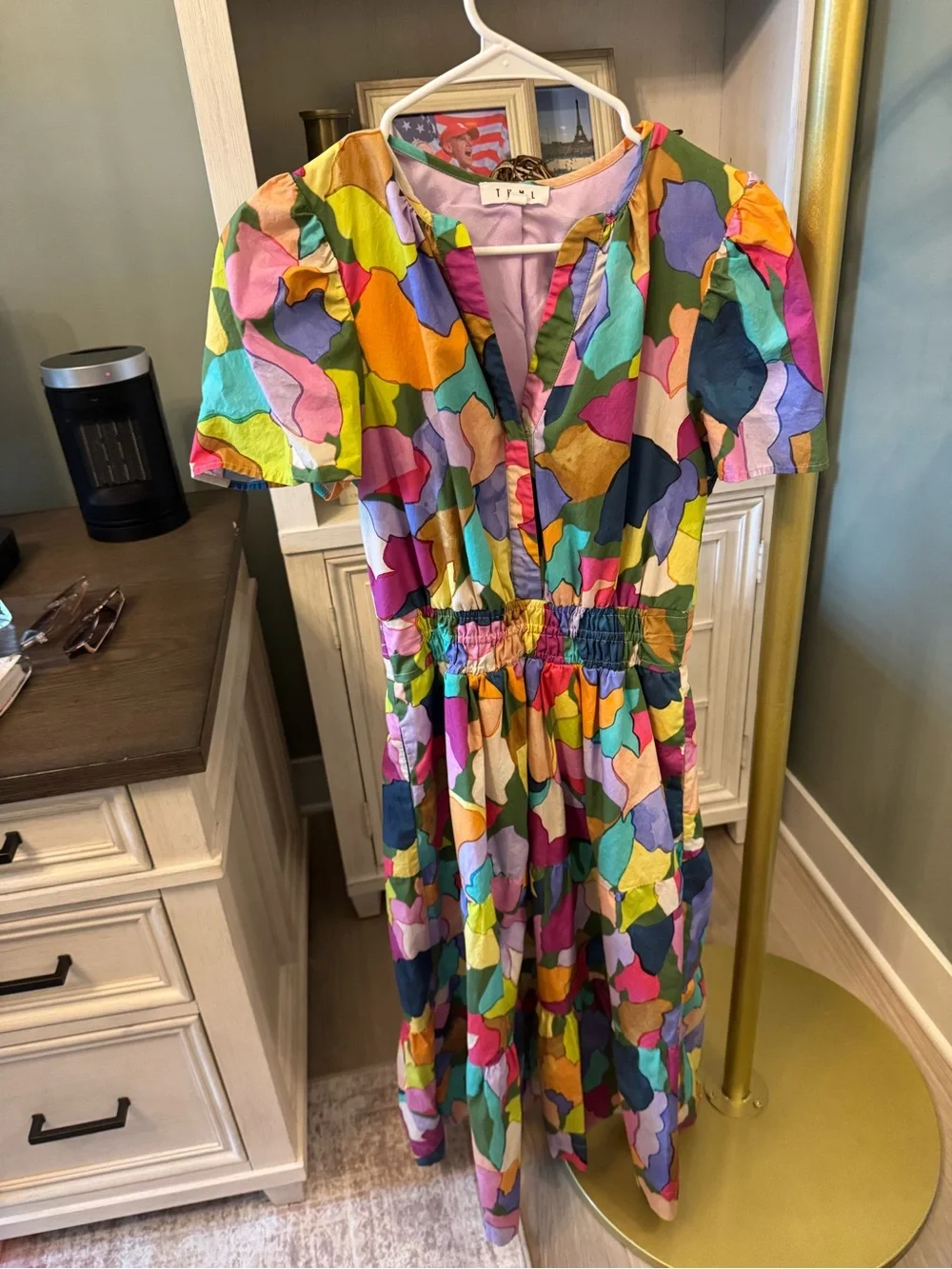THML Multicolor Abstract Midi Dress in Pink, Yellow, Green, Blue & Purple